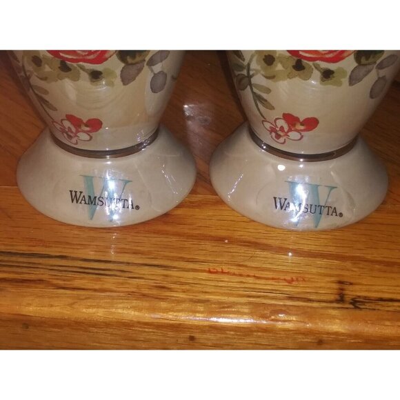 2 VTG Lenox Wamsutta Springs Tumblers Bathroom Floral glazed Ceramic taupe beige - Picture 7 of 12